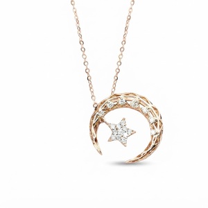 Colliers pendentifs lune et étoile en or massif 14 carats, diamant de laboratoire VS1 E, HPHT CVD 0,25 ct, pour usage quotidien, pour femmes. - Product Image 5