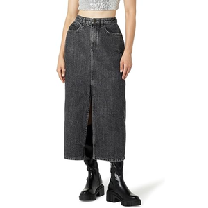 Jupe longue en jean délavé bleu clair style vintage, taille haute, mélange de coton, fente avant profonde, coupe droite, durable - Product Image 4
