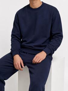 เสื้อสเวตเชิ้ตคอกลมสีกรมท่าแบบยูนิเซ็กซ์ สกรีนโลโก้ได้ ทรงปกติ ผ้าถัก สีพื้น สวมใส่สบายๆ สำหรับฤดูใบไม้ร่วง เสื้อสเวตเชิ้ตยูนิเซ็กซ์ - Product Image 4