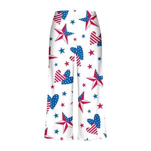 Women's High Waist Wide Leg Knitted Anti-Wrinkle Printed Stars Hearts Pattern Loose Fit Full Length Elegant Elastic Waist - Product Image 2