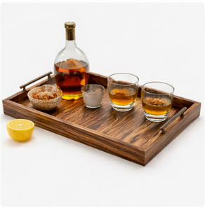 Handcrafted Teak Wood Serving <b>Tray</b> With Brass Handles Large Rectangular Rustic Ottoman <b>Tray</b> For <b>Breakfast</b> Coffee Table Decor - Product Image 3