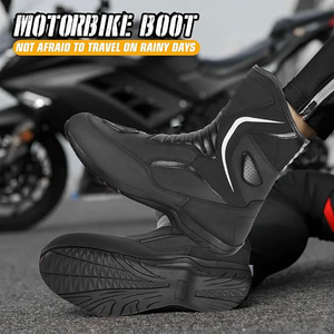 Chaussures de moto pour hommes, bottes de course en cuir imperméables à la cheville, semelle antidérapante, chaussures longues imperméables - Product Image 3