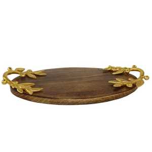 Rectangular Wooden Serving Tray With Metal Handles Handmade Minimalist Design Solid Color Dishes & <b>Plates</b> - Product Image 2