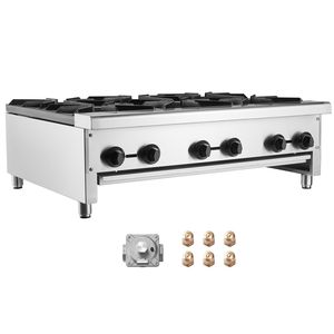 Cuisinière de comptoir commerciale en acier inoxydable, 6 brûleurs, plaque chauffante à gaz propane/gaz naturel, équipement de cuisson commercial - Product Image 1
