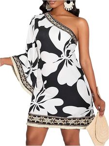 Vestido Mini Casual de Verano para Mujer, Transpirable, Estampado Tropical Vintage, con Espalda Descubierta, para Vacaciones - Product Image 1