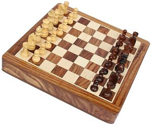 Jeu d'échecs et de dames classique en bois avec tiroir de rangement, plateau de jeu éducatif portable, écologique et fait main - Product Image 3