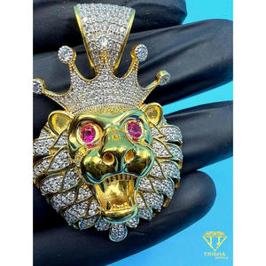 Pendentif Couronne Tête de Lion Sertie de Diamants en Argent Sterling 925 Finition Or Hip Hop Moissanite Diamant Charme Roi Lion - Product Image 5