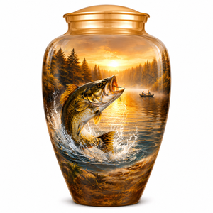 Autocollant de bateau de pêche en mer avec motif naturel magnifique et urne funéraire commémorative en émail pour cendres humaines d'adultes - Product Image 3