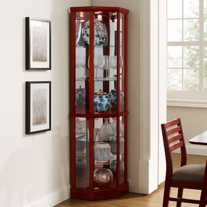 Vetrinetta Angolare Regolabile Cherry con 6 Ripiani Illuminati e Specchio Posteriore in Vetro Temperato, Lampadina E26 Non Inclusa, per Soggiorno - Product Image 3