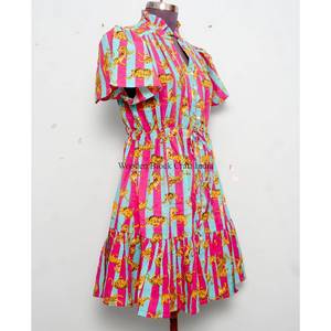 Elegante Vestido Mini de Verano Estilo Vintage para Mujer, Hecho a Mano con Algodón Orgánico, Cuello Redondo, Manga Larga, Estampado Floral, Transpirable - Product Image 5