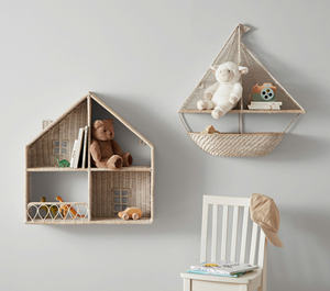 Nautical Sailboat Rattan Wall-Mounted <b>Shelf</b> for Kids <b>Bedroom</b> Creative Wicker Floating Bookcase Handcrafted Toy Storage Holder - Product Image 4