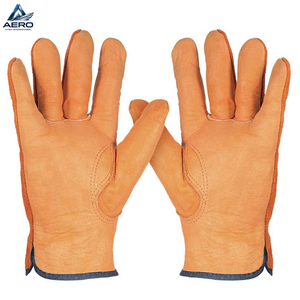 Comfortable & Rugged Warehouse Use Industrial Grade Safety Hand Protection Heavy-Duty Orange Split Cowhide Leather Driver <b>Gloves</b> - Product Image 5