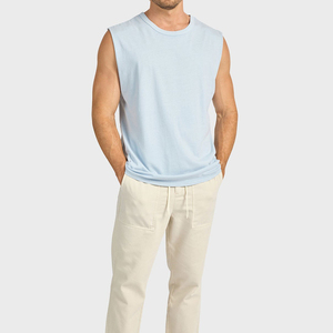 T-shirt sans manches personnalisable pour homme, 100 % coton, col rond, couleur unie, décontracté, respirant, coupe classique, tricoté à l'avant, 100 % coton - Product Image 3