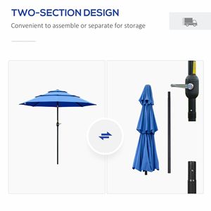 Ombrellone da Patio a 3 Livelli con Raggio di 2,7 m, Manovella e Pulsante di Inclinazione, Blu Scuro, per Terrazza e Giardino - Product Image 6