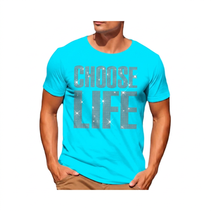T-shirt blanc à manches courtes pour homme avec imprimé pailleté Choose Life, coupe classique, col rond, jersey décontracté en coton - Product Image 2