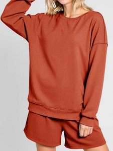 Ensemble pull à capuche et short en tricot de couleur unie pour femme, collection hiver-automne, manches longues, style décontracté, offre spéciale - Product Image 1
