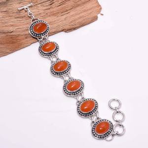 Bracelet en pierre d'onyx ovale, style bohème, argenté, avec pierre précieuse orange, fait main, cadeau pour elle - Product Image 3