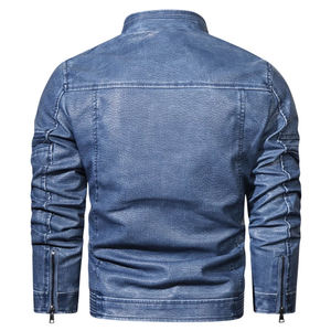 Veste en cuir décontractée pour homme, style motard, col montant, personnalisable, grande taille, par un créateur de mode - Product Image 4