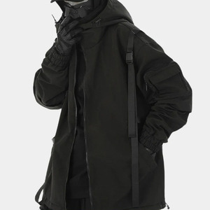 Cyberpunk <b>Techwear</b> Hooded Bomber <b>Jacket</b> Unisex Waterproof Wind Breaker Winter Outdoor Streetwear Sports Multi-Pocket Front - Product Image 4