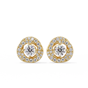 Luxury <b>Fine</b> Jewelry Bezel Set Halo Stud <b>Earrings</b> 14K Solid Gold Round Brilliant Cut Lab Grown Diamond Wedding Solitaire <b>Earrings</b> - Product Image 2