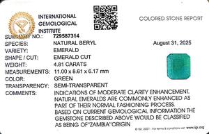 มรกตสีเขียวทรงแปดเหลี่ยม 4.81 กะรัต จากแซมเบีย พลอยหลวม รัตติชาร์ต 5.25 - Product Image 6