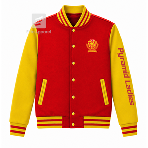 Chaqueta universitaria personalizada NSPDK Sorority, roja y dorada, con cremallera frontal completa, cuello con ribete, logotipo bordado, de algodón. - Product Image 1