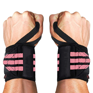 Sangles de soutien réglables pour poignets, noires avec rayures roses, fermeture auto-agrippante, pour musculation et entraînement de force, unisexe - Product Image 1