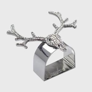 Anneau de serviette en alliage de zinc creux avec motif tête de cerf pour la décoration de table de Noël - Product Image 3