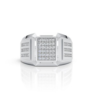 Bague Statement en Or Blanc 14K avec Grappe de Diamants Pavés, Bijou Masculin Audacieux et Raffiné, Ornée de Multiples Rangs et d'Accentuations Géométriques - Product Image 1