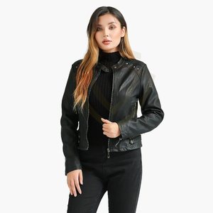 Chaquetas de Cuero Genuino de Marca para Mujer, Venta de Fábrica Personalizadas, Transpirables, con Bolsillos Decorativos - Product Image 1