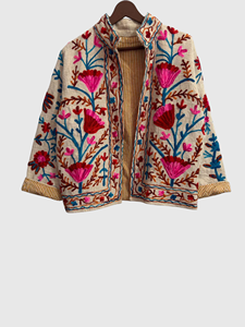 Veste à col mandarin brodée à la main avec des motifs floraux, manches longues, taille plus, en coton, style Prairie Chic, pour le printemps - Product Image 2