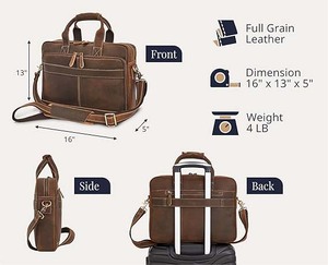 Custom Logo Genuine Leather Laptop <b>Briefcase</b> for Men Women Wholesale Brown Office Travel Handbag Elegant Computer Messenger Bag - Product Image 6