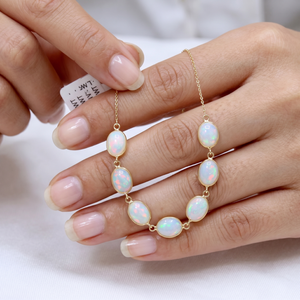 High Quality IGI Certified 18k Yellow <b>Gold</b> Natural Opal Gemstone <b>Gold</b> Chain <b>Bracelet</b> for Women's Handcrafted Fine Jewelry Gift - Product Image 2