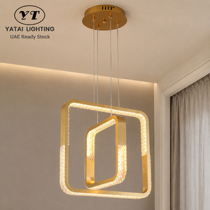 โคมไฟระย้าโลหะทันสมัย ​​ไฟ LED สามสี ปรับความสูงได้ สีทอง สำหรับห้องรับประทานอาหารและห้องนั่งเล่น ขนาด 40 ซม. สี่เหลี่ยม - Product Image 1