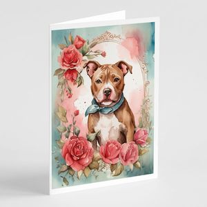 Whimsical A7 Tamaño 5x7 New Pit Bull Terrier Valentine Roses Tarjetas de notas en blanco Paquete 8 Sobres incluidos - Product Image 1
