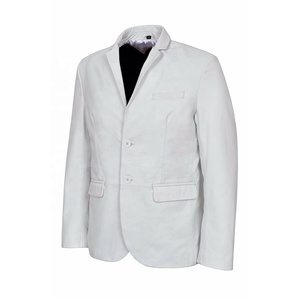 เสื้อเบลเซอร์หนังแท้สำหรับผู้ชาย,เสื้อเบลเซอร์หนังสีขาวทรงครอปแบบคลาสสิกขนาดใหญ่ - Product Image 3