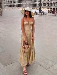 Vestido Largo 100% Lino, Verano 2026, para Fiesta de Noche, Sexy, con Cuello Cuadrado Profundo, Estampado Floral Vintage, Sin Mangas, Maxi Vestido - Product Image 2