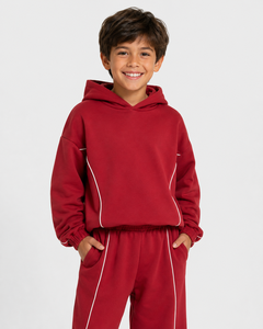 Sweat-shirt à capuche décontracté surdimensionné pour garçon, personnalisé, avec motif cerise contrastant, en polaire premium - Product Image 1
