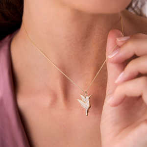 Unique Pave Moissanite Hummingbird <b>Necklace</b> Pendant 14k Gold Plated <b>Layer</b> Women's Pendant <b>Necklace</b> 925 Sterling <b>Silver</b> Jewelry - Product Image 2