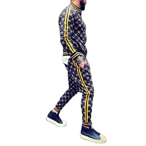 New Trend Men's Urban Front Zipper Enclosure Track Suit With Ribbed Hem & Cuff Zip <b>Up</b> Printed Fabric Sublimated Sweat Suit Set - Product Image 1