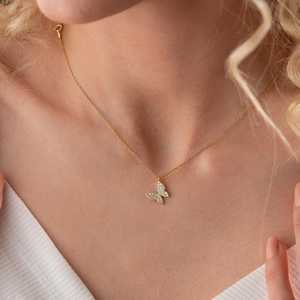 Hallmark 18K Gold Plated <b>Copper</b> Alloy Tiny Butterfly Necklace with Pearl & Zircon Stone - Product Image 3