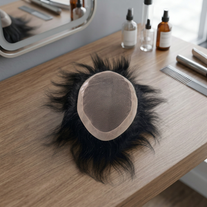 Prothèse capillaire en dentelle à base de cheveux humains, Remy indiens, lisses, design central, base mono, nœuds invisibles, densité 100% - Product Image 2
