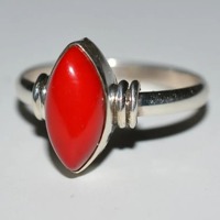 Bague de mariage bohème en pierre corail, en argent sterling 925, faite à la main, bague de promesse pour femme, avec pierre précieuse marquise sertie clos, bague statement