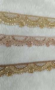 Scalloped designed pearl work embroidered laces elegant beaded trim bridal gowns luxury garment <b>decor</b> <b>decorative</b> <b>edging</b> designer - Product Image 3