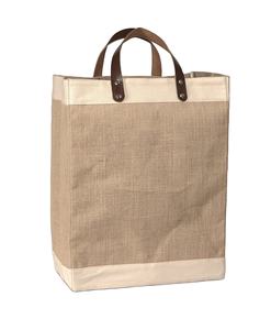 Vente en gros de sacs fourre-tout en jute imprimés sur mesure avec poignée en cuir sacs d'épicerie écologiques sacs cadeaux en coton et lin avec logo - Product Image 1