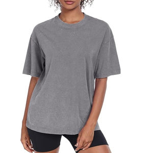 Camiseta de mujer con lavado ácido, 180GSM, algodón transpirable, estilo vintage, informal, fabricante OEM de marca privada para uso femenino - Product Image 2