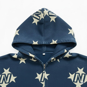 Sweat-shirt à capuche bleu marine avec imprimé étoiles, coupe classique, style décontracté pour homme, en tissu French Terry, style automne, en vente - Product Image 3