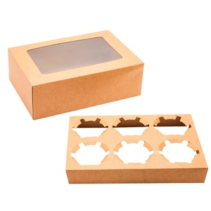 Boîte d'emballage transparente pour mini-cupcakes avec gaufrage, tailles personnalisées (4-24), en papier kraft recyclable pour aliments et sushis, modèle B1 - Product Image 1