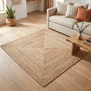 Tapis en jute naturel tressé à la main de 5' x 8' pour salon de style farmhouse, table basse et salle à manger - Product Image 1