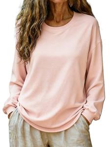 T-shirt CVC décontracté à manches longues et col rond pour femme, grande taille, broderie logo personnalisée OEM, prix usine Chine Bangladesh - Product Image 5